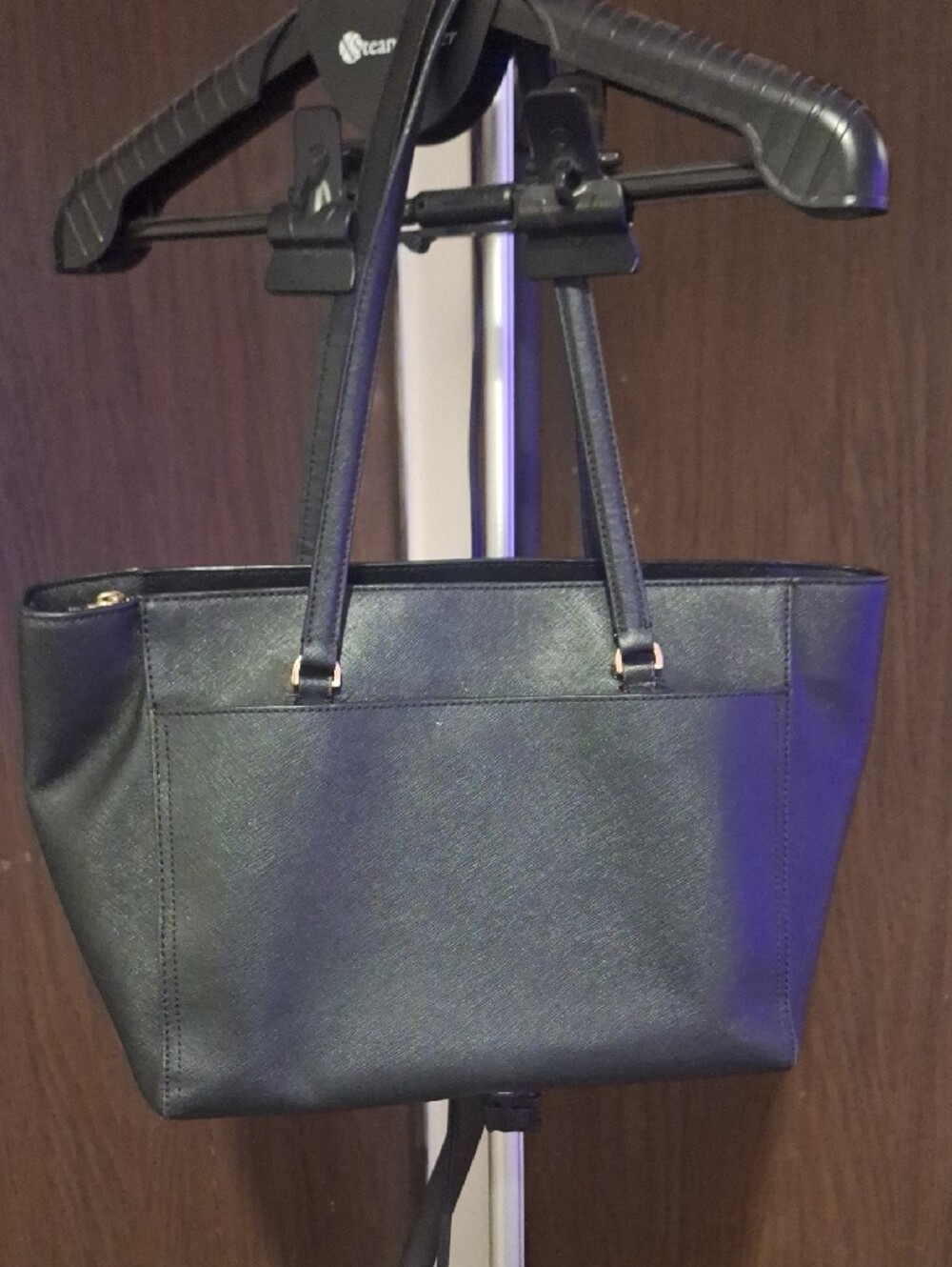Tory Burch Black Leather Double-Handle Tote with Logo Tag - Picture 2 of 7